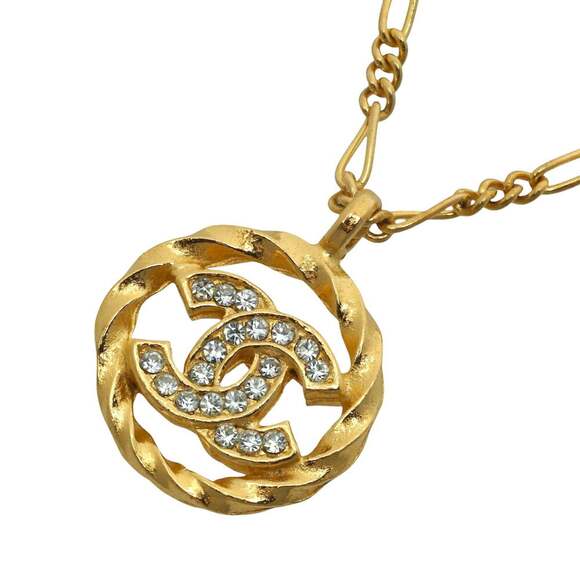 CHANEL Authentic Gold Logo Necklace